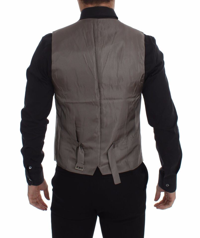 A beige cotton stretch vest blazer with a lapel collar