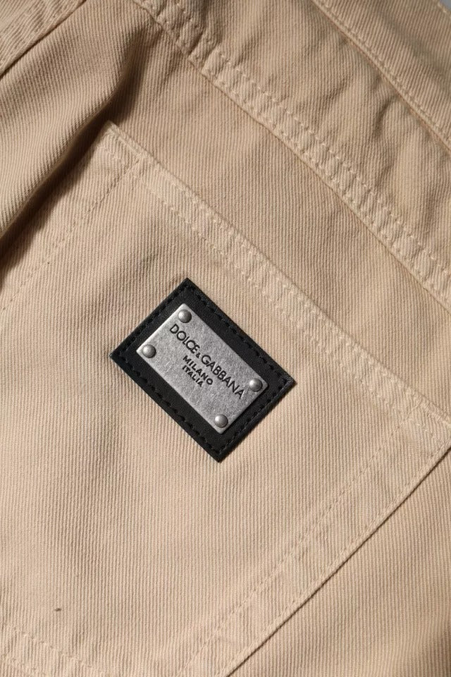 Tan fabric with label on sleeve