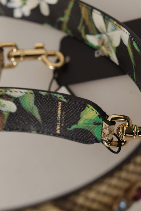 Floral patterned fabric dog collar with gold hardware