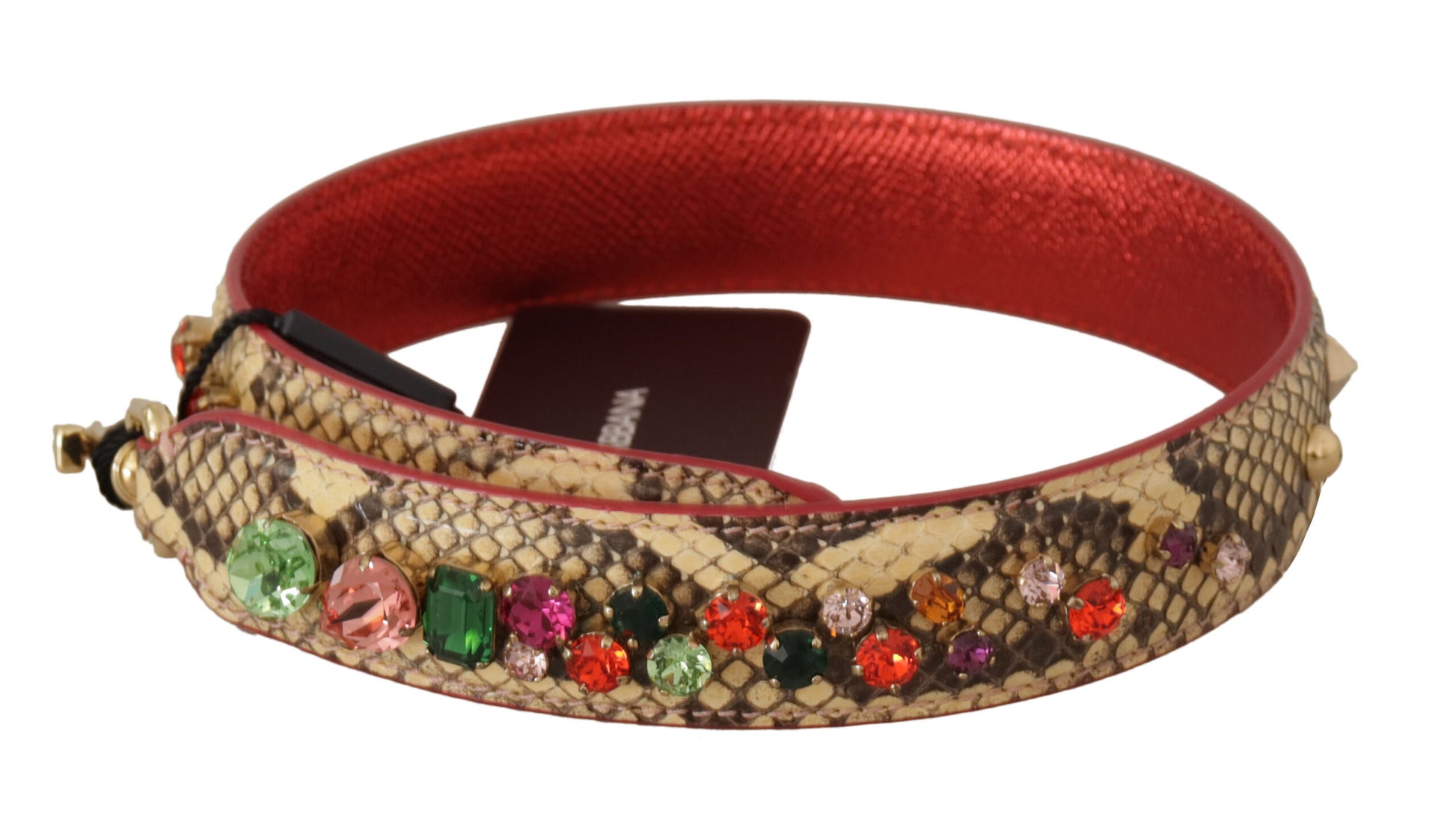 Red and gold snake bracelet with gemstones