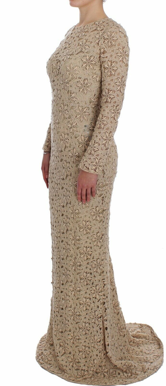 A beige floral lace sheath maxi dress by Dolce & Gabbana