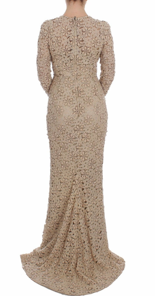 A beige floral lace sheath maxi dress from Dolce & Gabbana