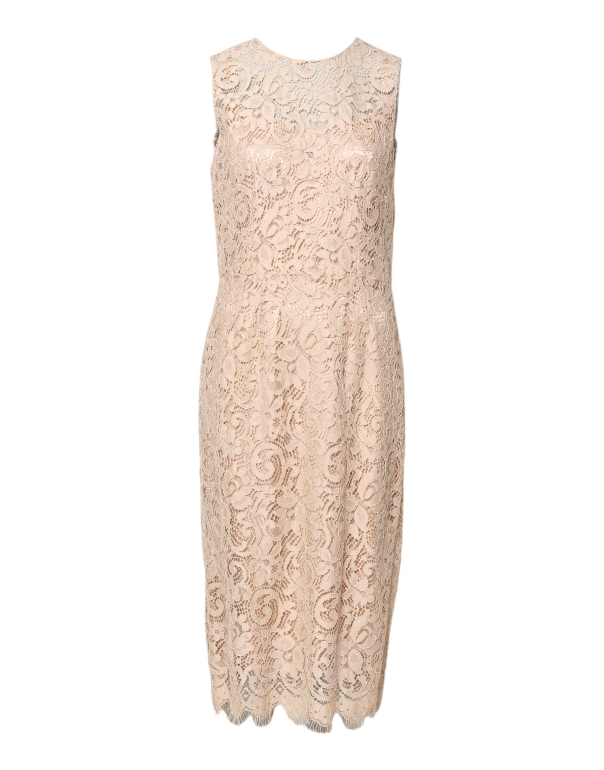 A beige floral lace sleeveless sheath dress by Dolce & Gabbana