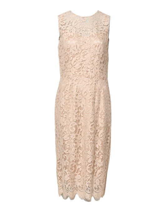 A beige floral lace sleeveless sheath dress by Dolce & Gabbana