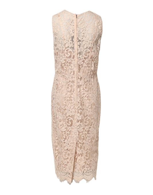 A beige floral lace sleeveless sheath dress by Dolce & Gabbana