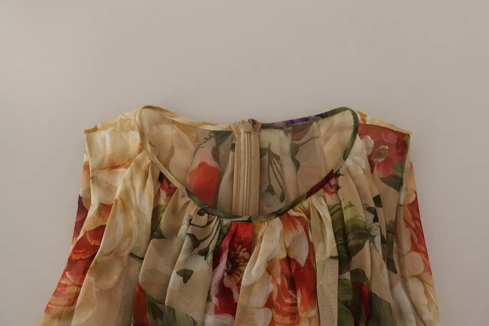 A sleeveless round neck mini dress with a floral pattern