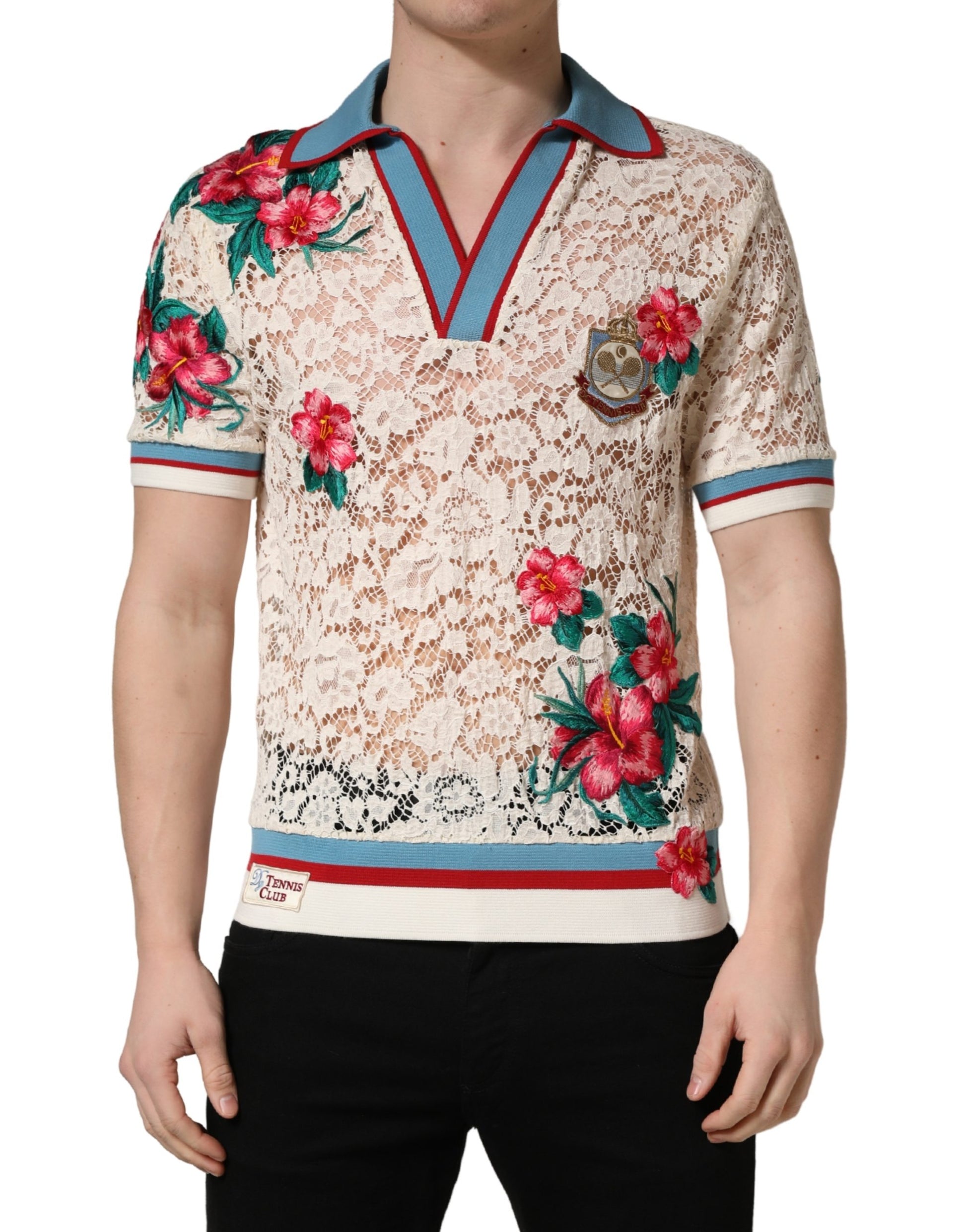Men's short sleeve shirt with floral pattern on front