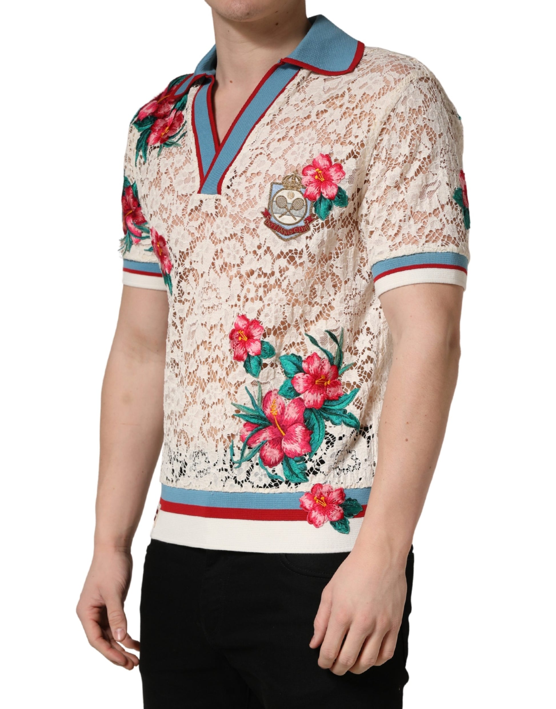Men's short sleeve shirt with floral pattern on front