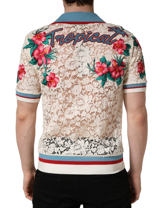 Tropical floral print jacket with lace back