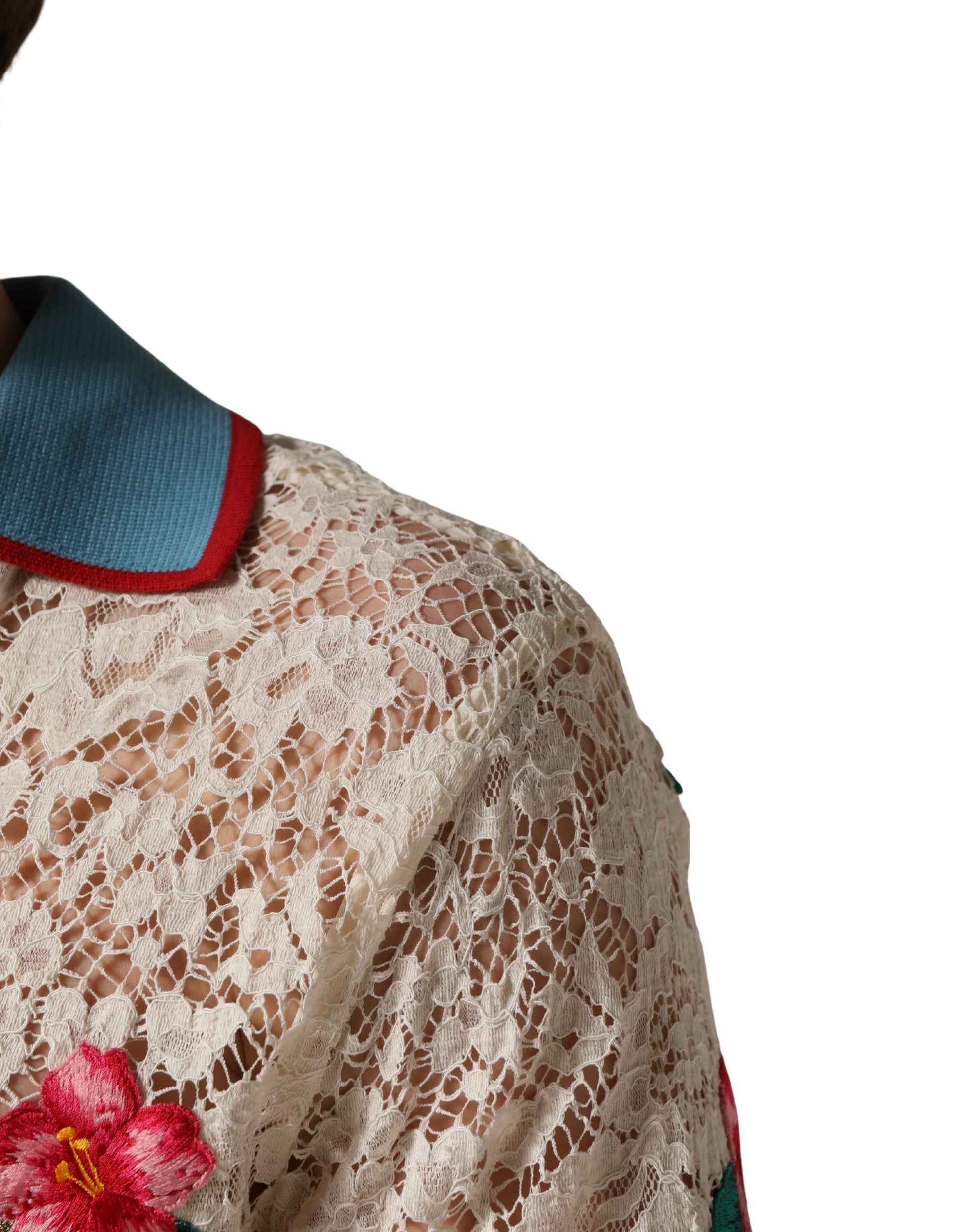 Lace shoulder shrug with floral embroidery