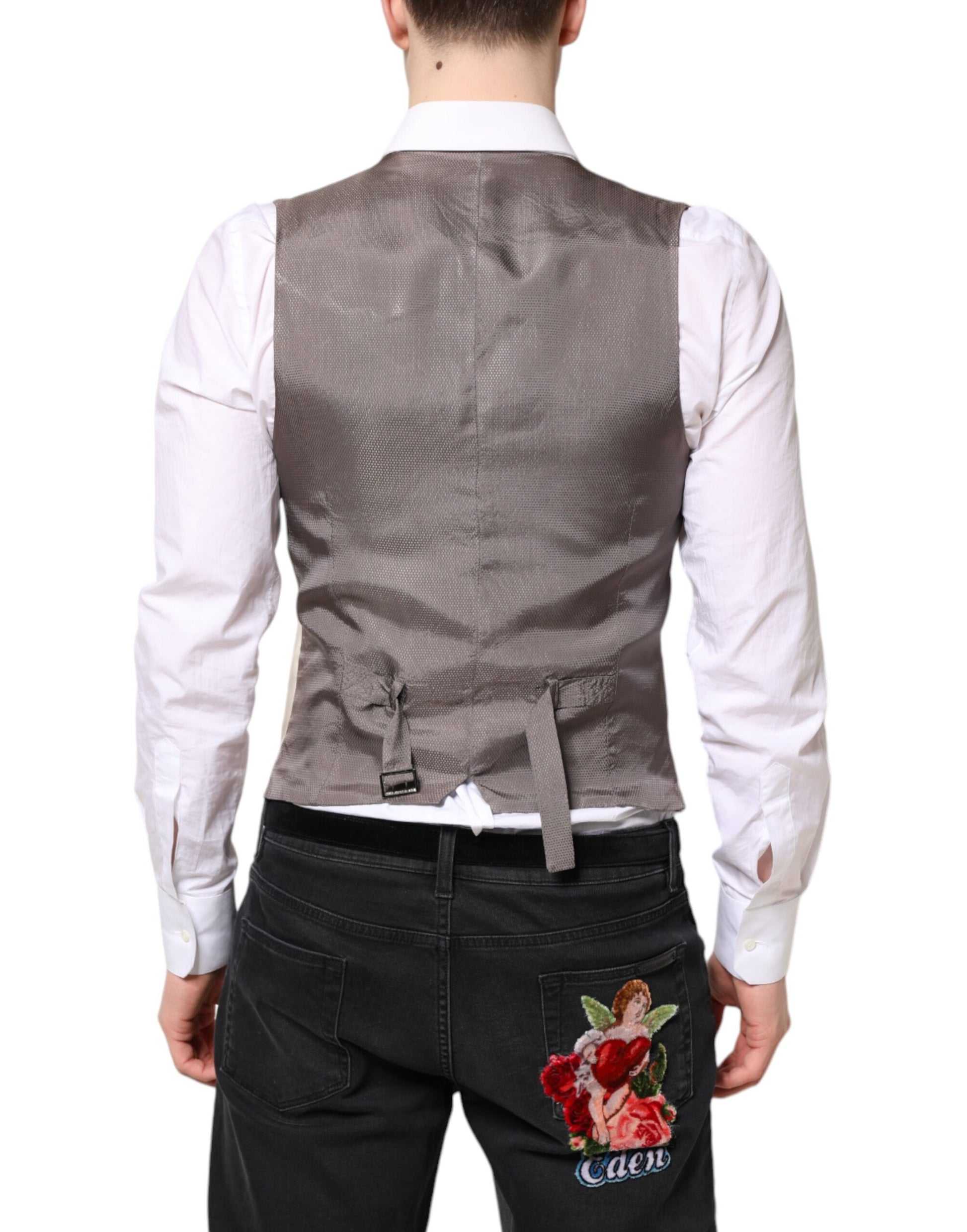 A beige gray men's formal vest with a waistcoat