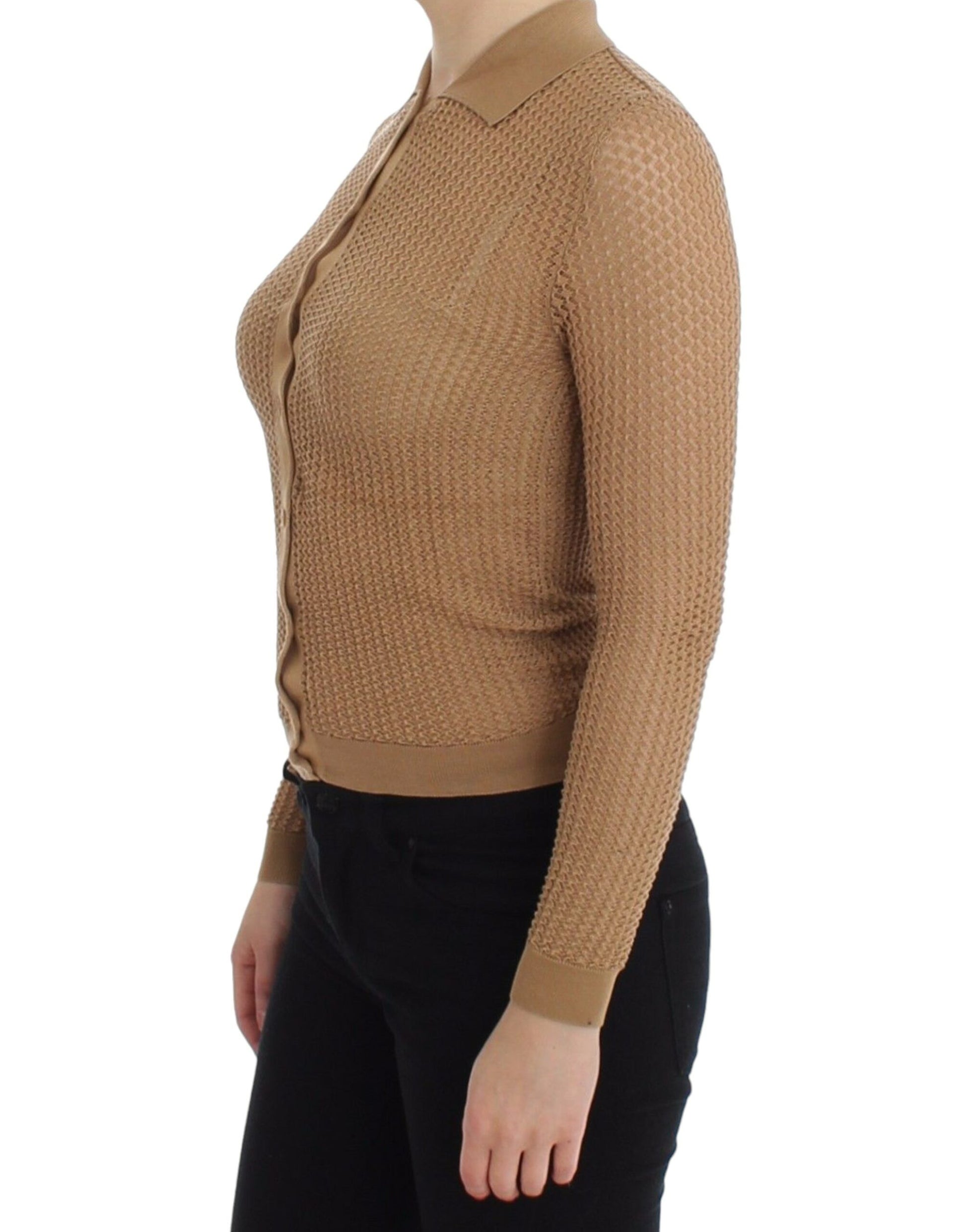 Woman wearing brown knit sweater