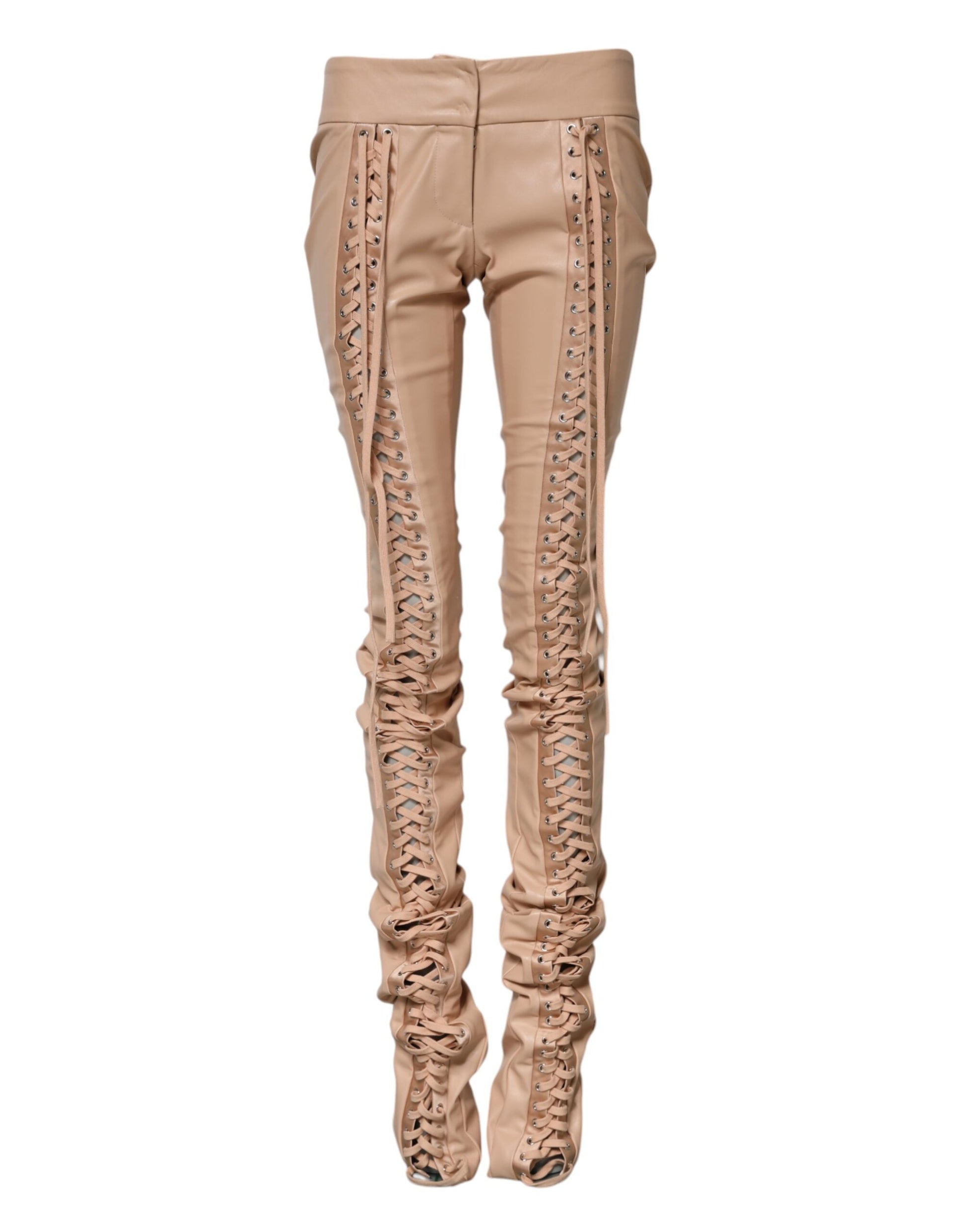 Pair of high waisted leather pants with zipper details