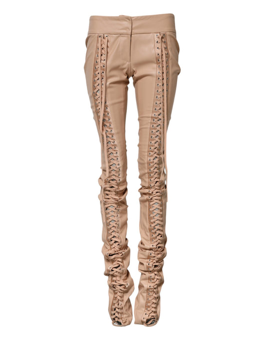 Pair of high waisted leather pants with zipper details
