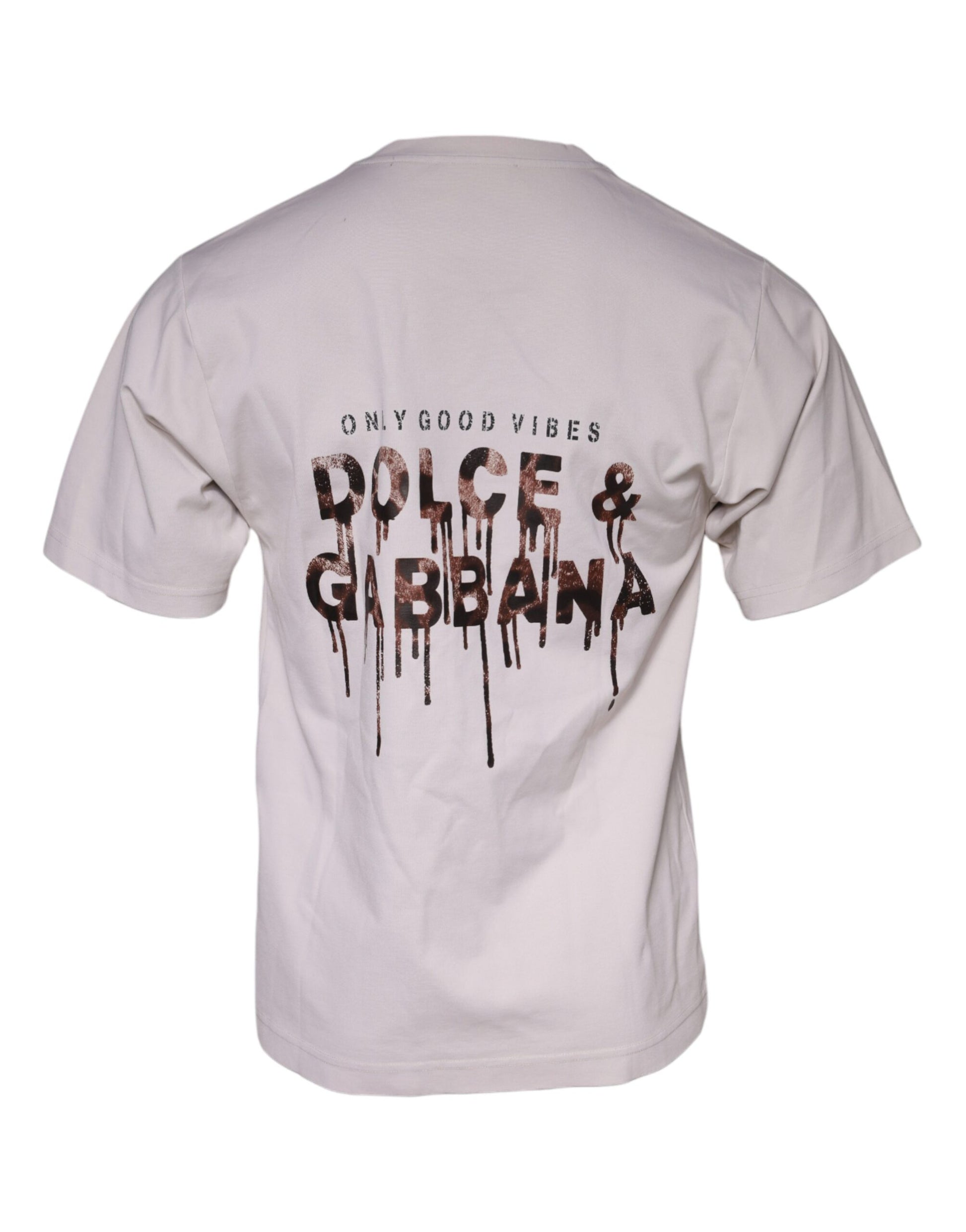 White t-shirt with black graphic design on back