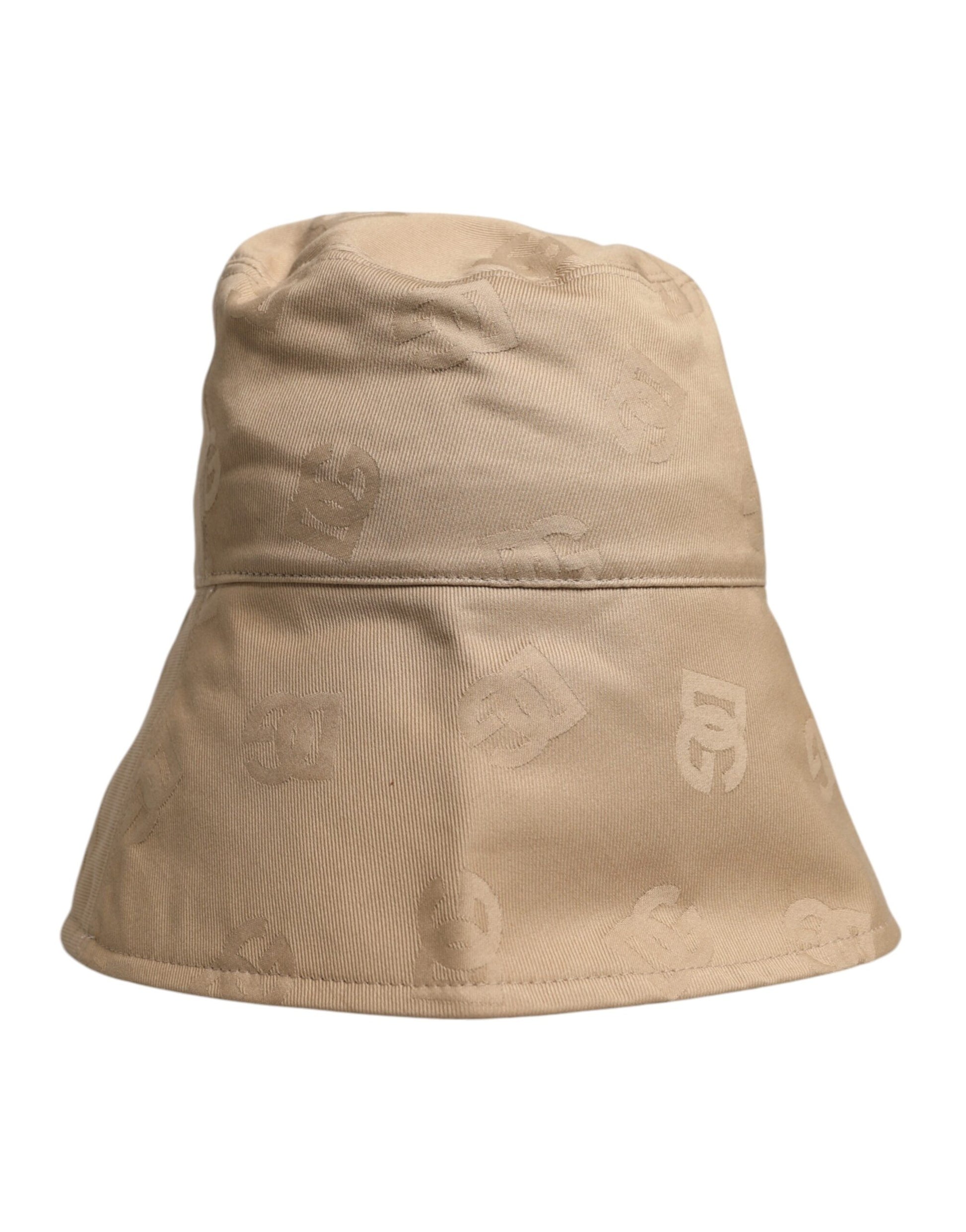 Tan knit hat with patterned design on front