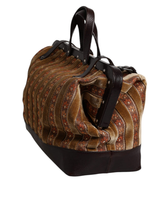 Brown suitcase with a patterned design on the side