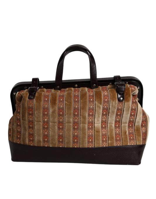Brown suitcase with floral pattern on side