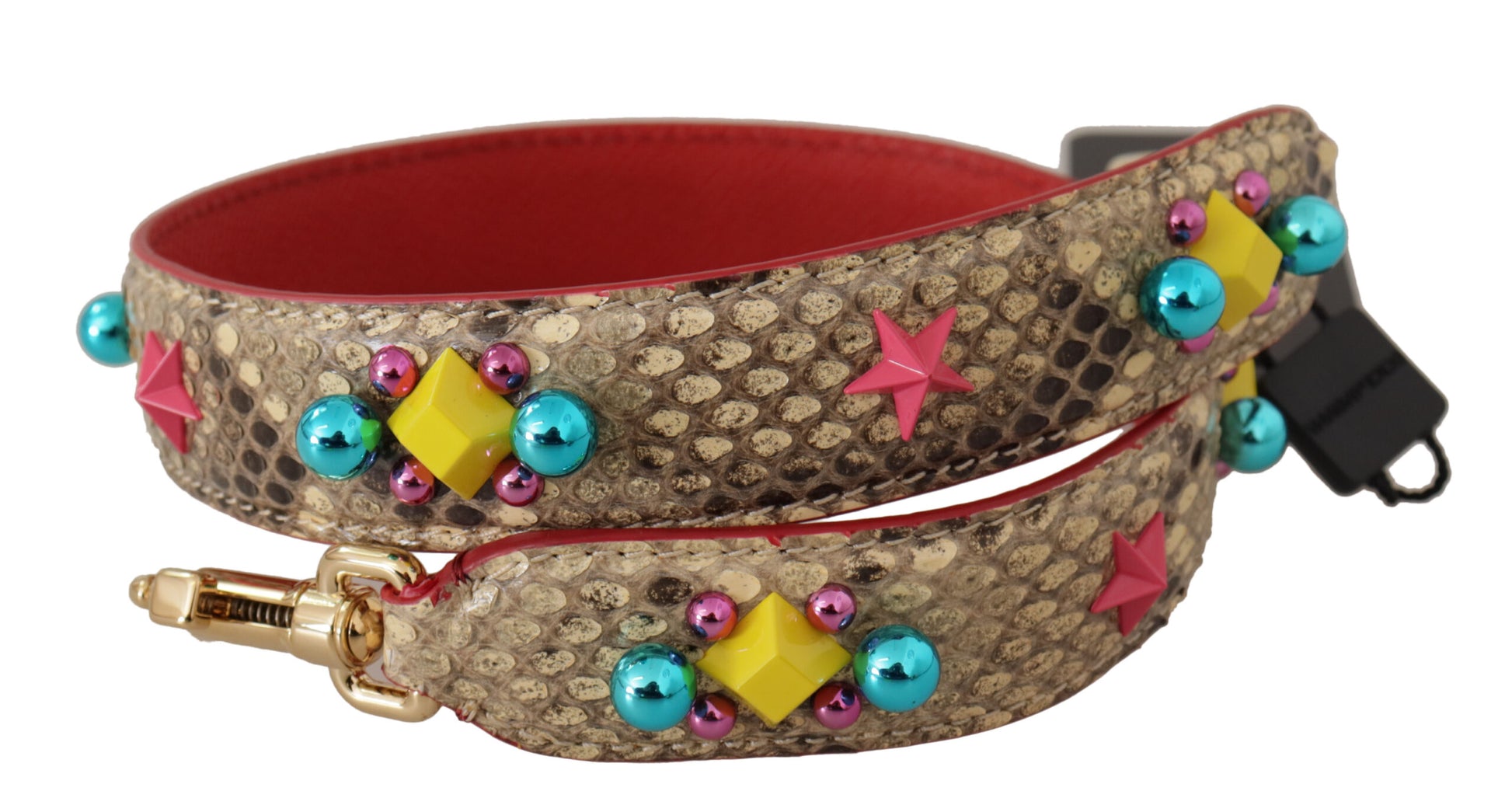 Decorative dog collar with red trim and colorful beads