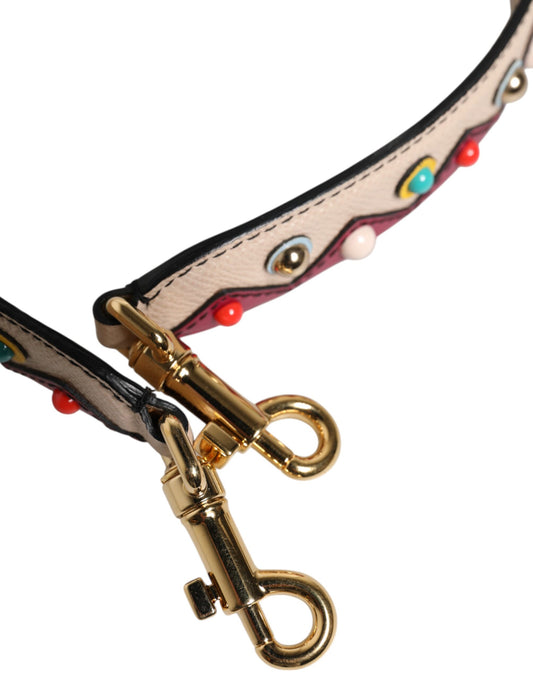 Decorative leather dog collar with gold buckle and red beads