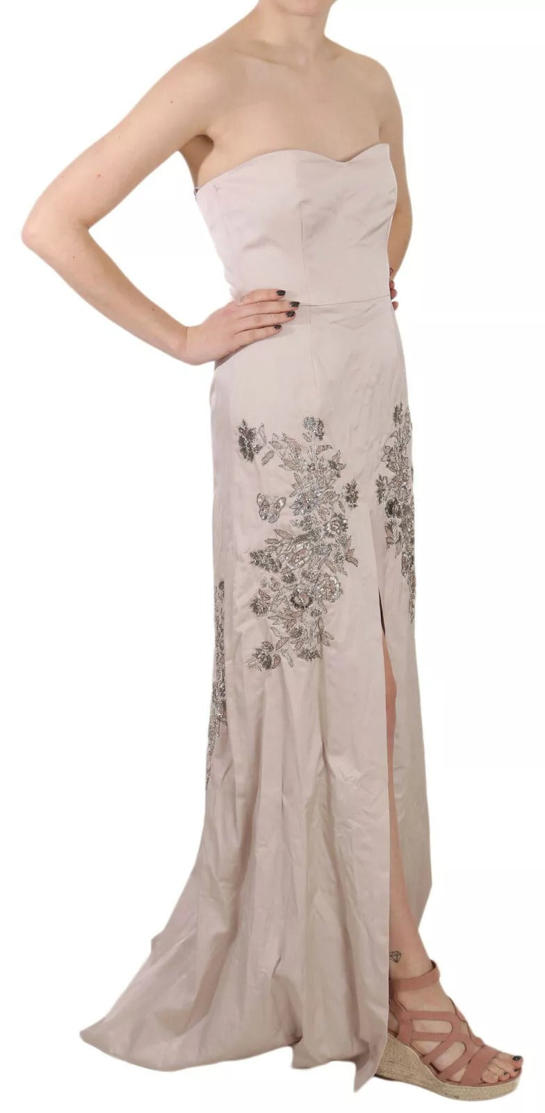 A beige sequin flower flare ball gown dress from Dolce & Gabbana