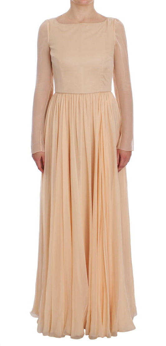 Long flowy beige dress with ruffles