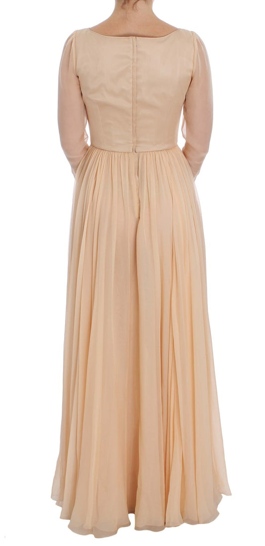 Long beige dress with ruffles on hem