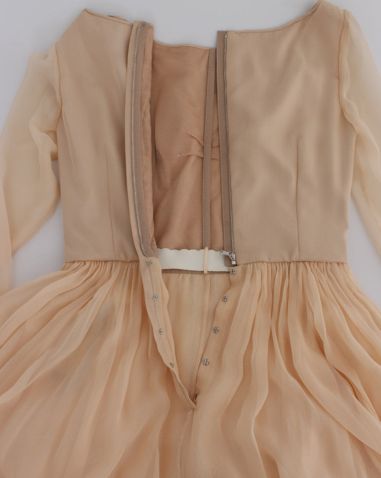Vintage beige dress with lace sleeves and bodice