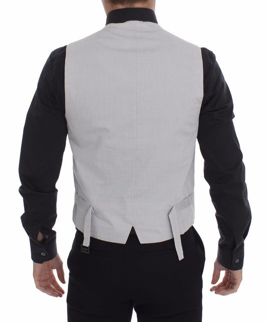 A beige silk blend vest with a formal design