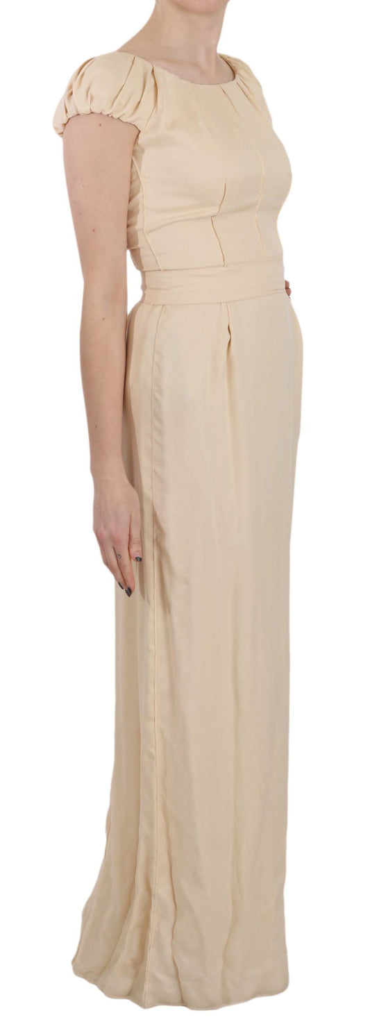 A beige silk column cap sleeve gown dress from Dolce & Gabbana