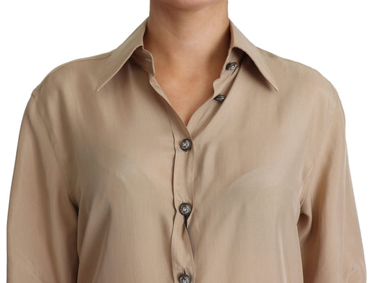 Tan collared shirt with buttons