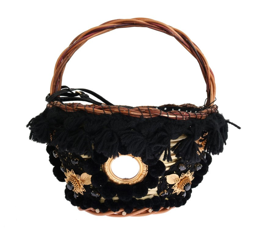 Woven basket with fringe detailing