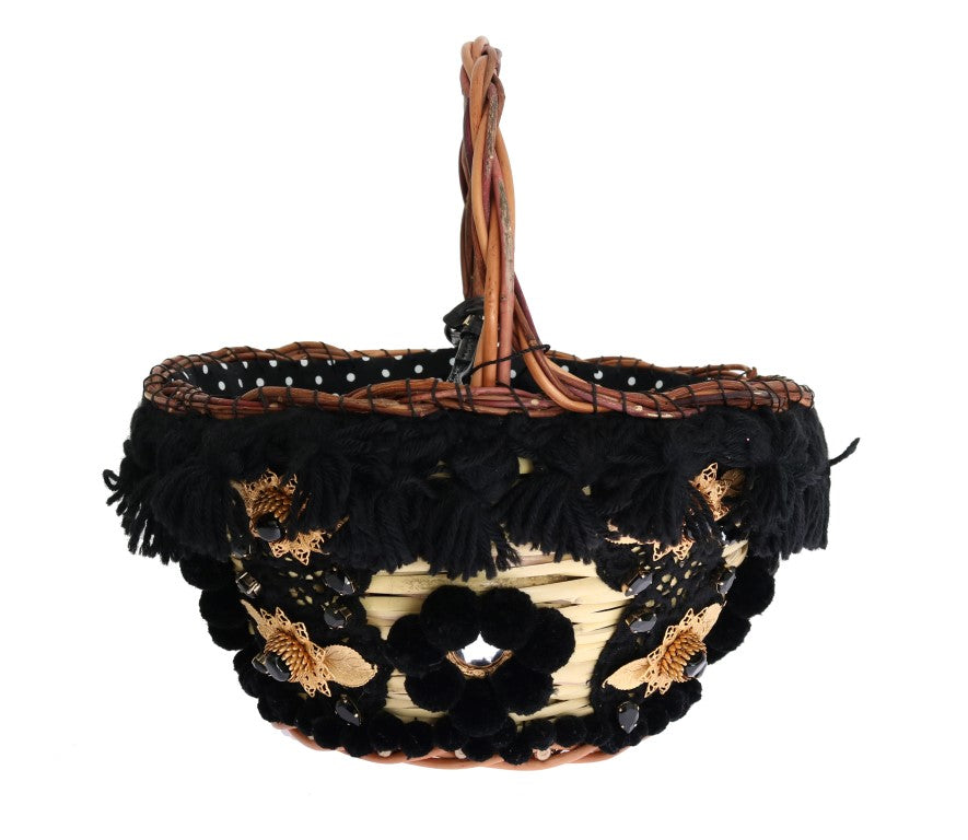Handmade woven basket with fringe details
