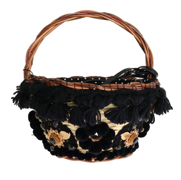 Handmade wicker basket with fringe detailing