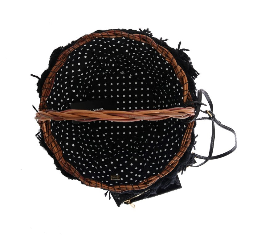 Round black fabric with brown trim