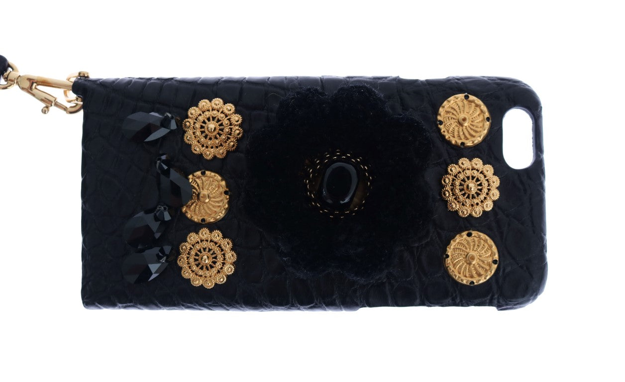 Black phone case with gold accents