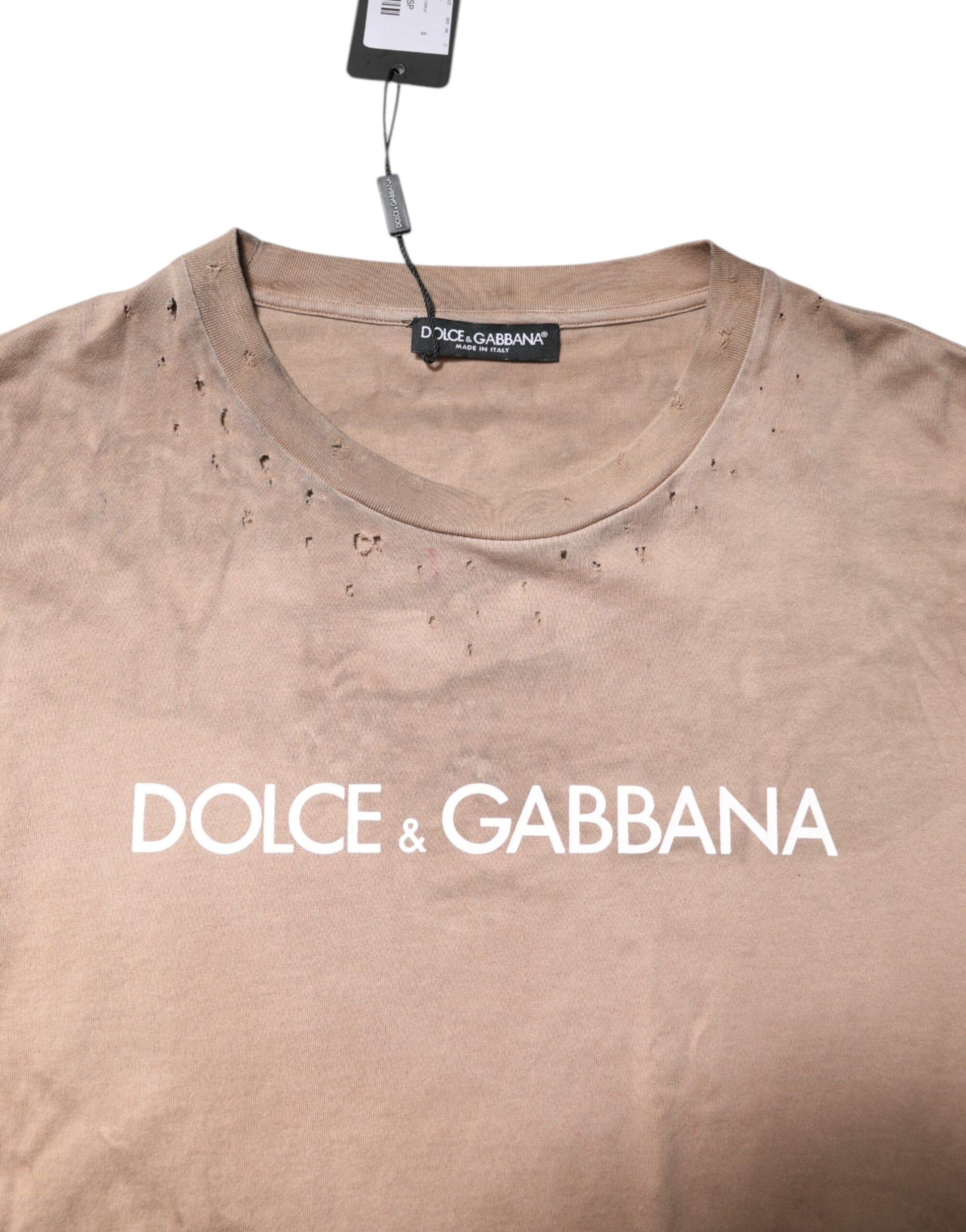 Tan t-shirt with holes on neckline