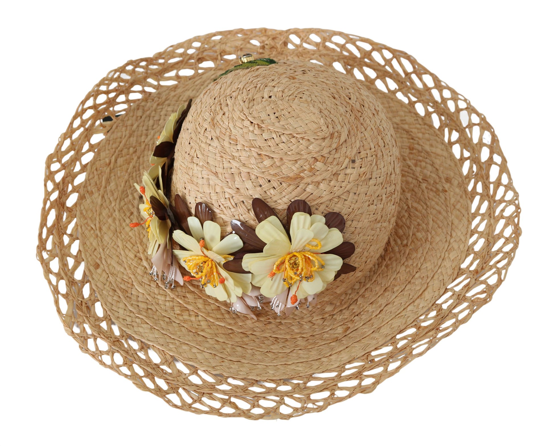 Wicker hat with yellow flower embellishment