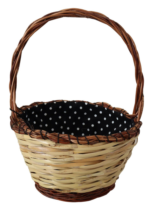 Wicker basket with black polka dot lining