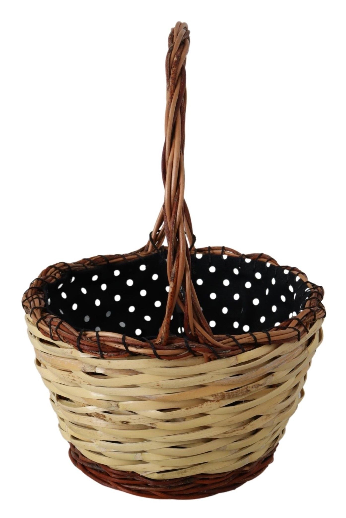 Wicker basket with black polka dot liner