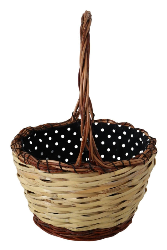 Wicker basket with black polka dot liner