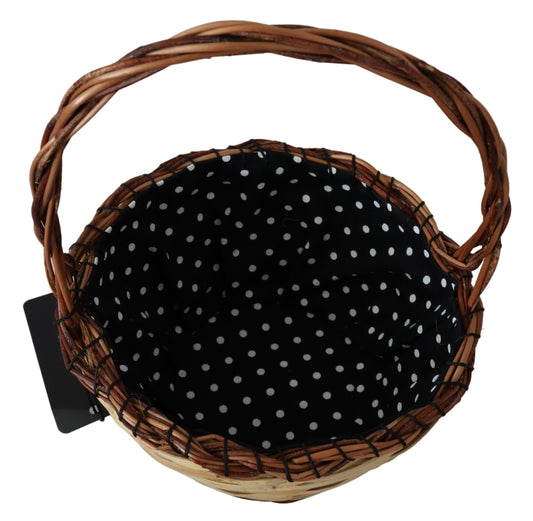 Wicker basket with black polka dot liner