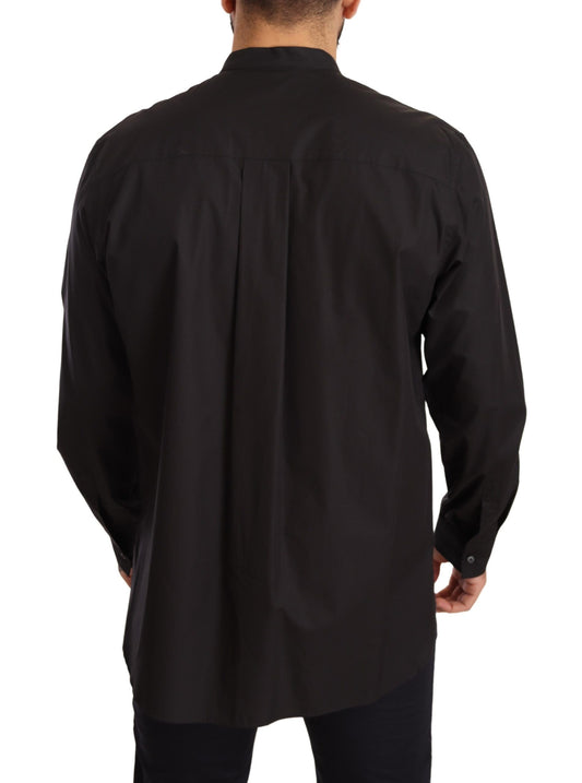 A black formal dress shirt made of cotton