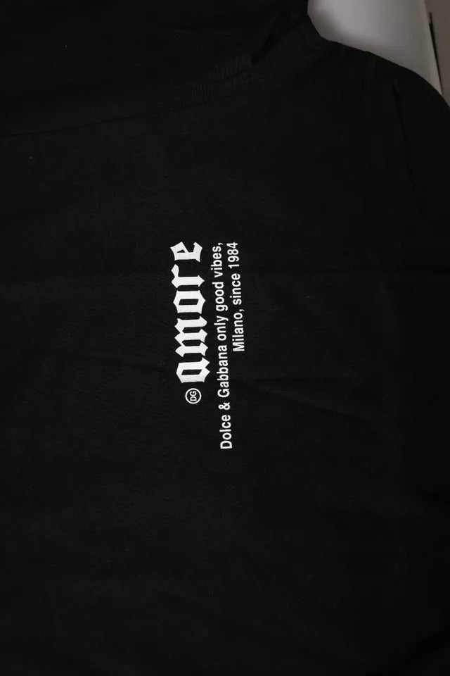 Black t-shirt with white lettering