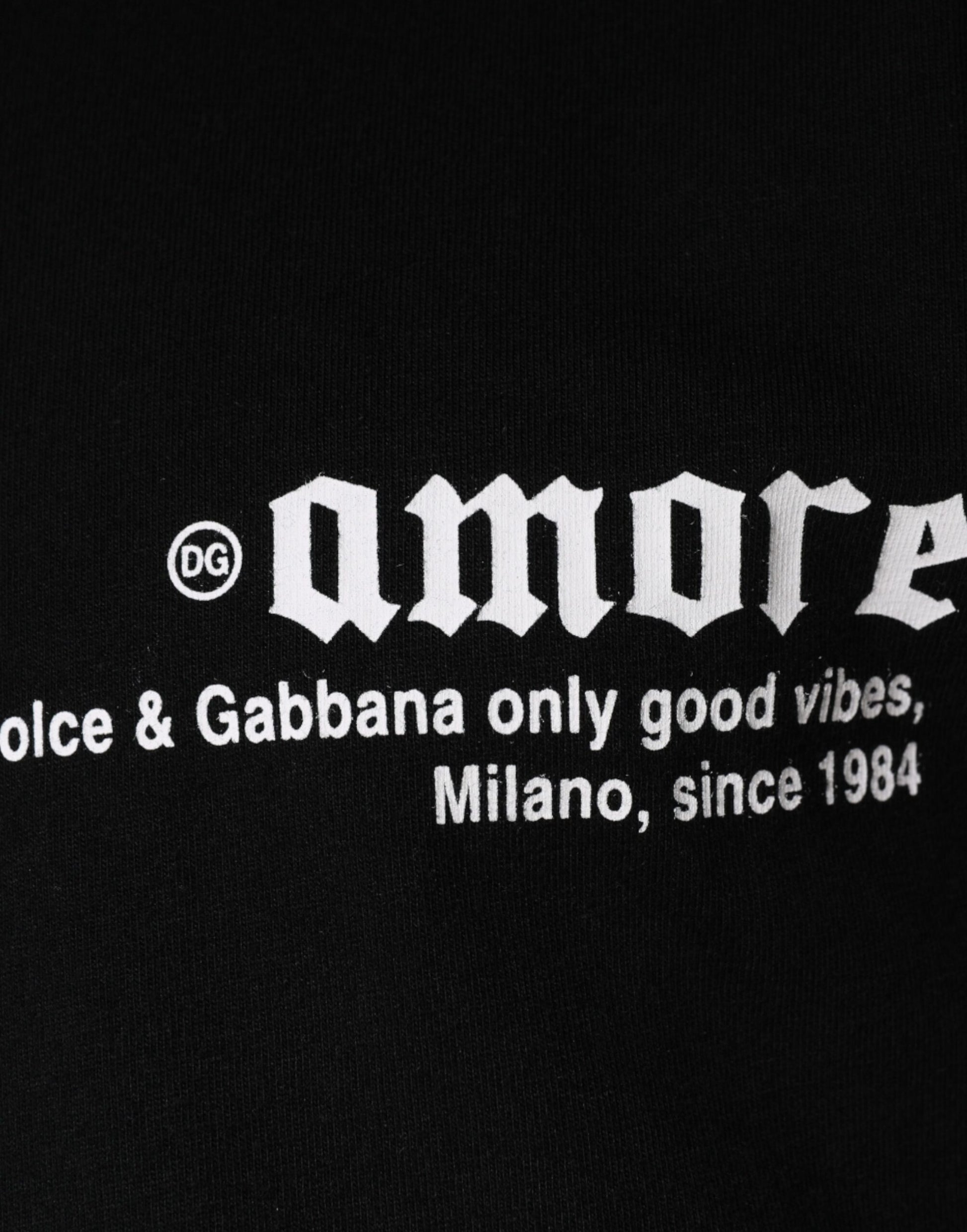Black t-shirt with white lettering