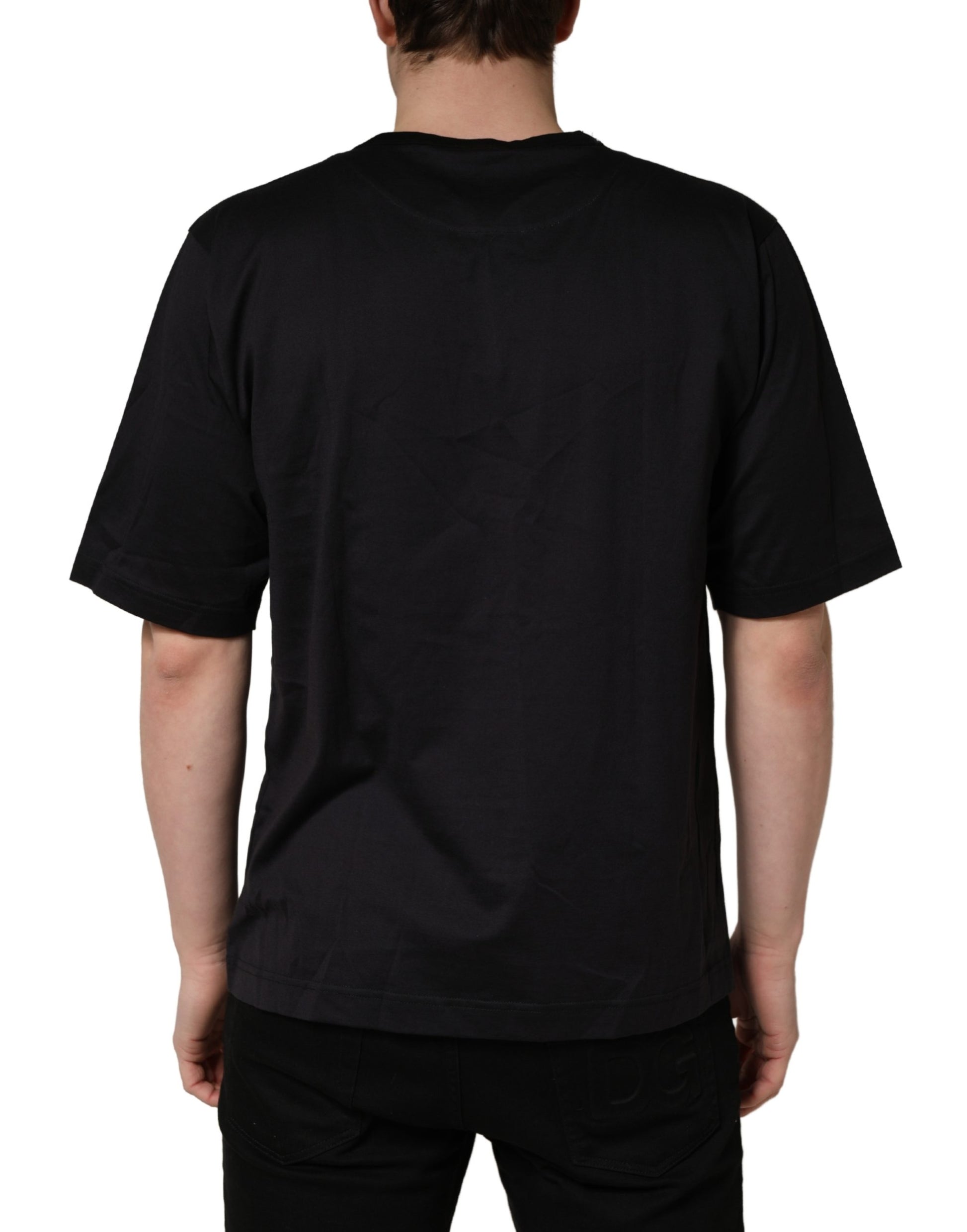 A black crew neck t-shirt with angel print