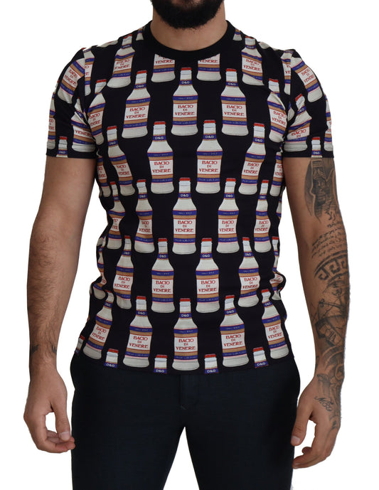 Black t-shirt with white bottle design