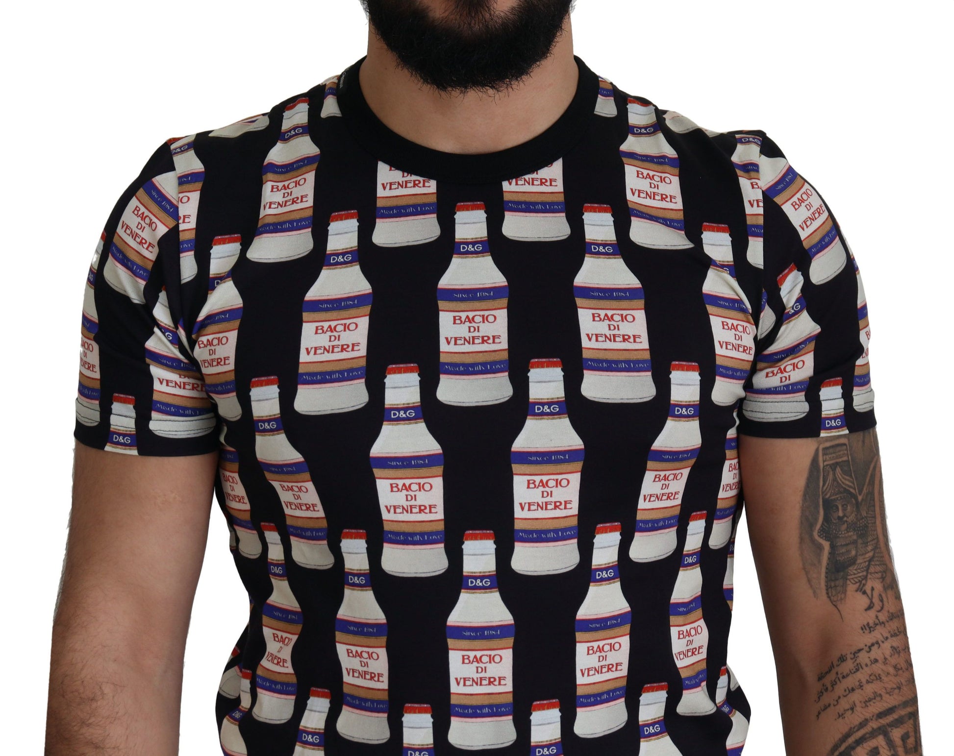 Black t-shirt with white bottle design