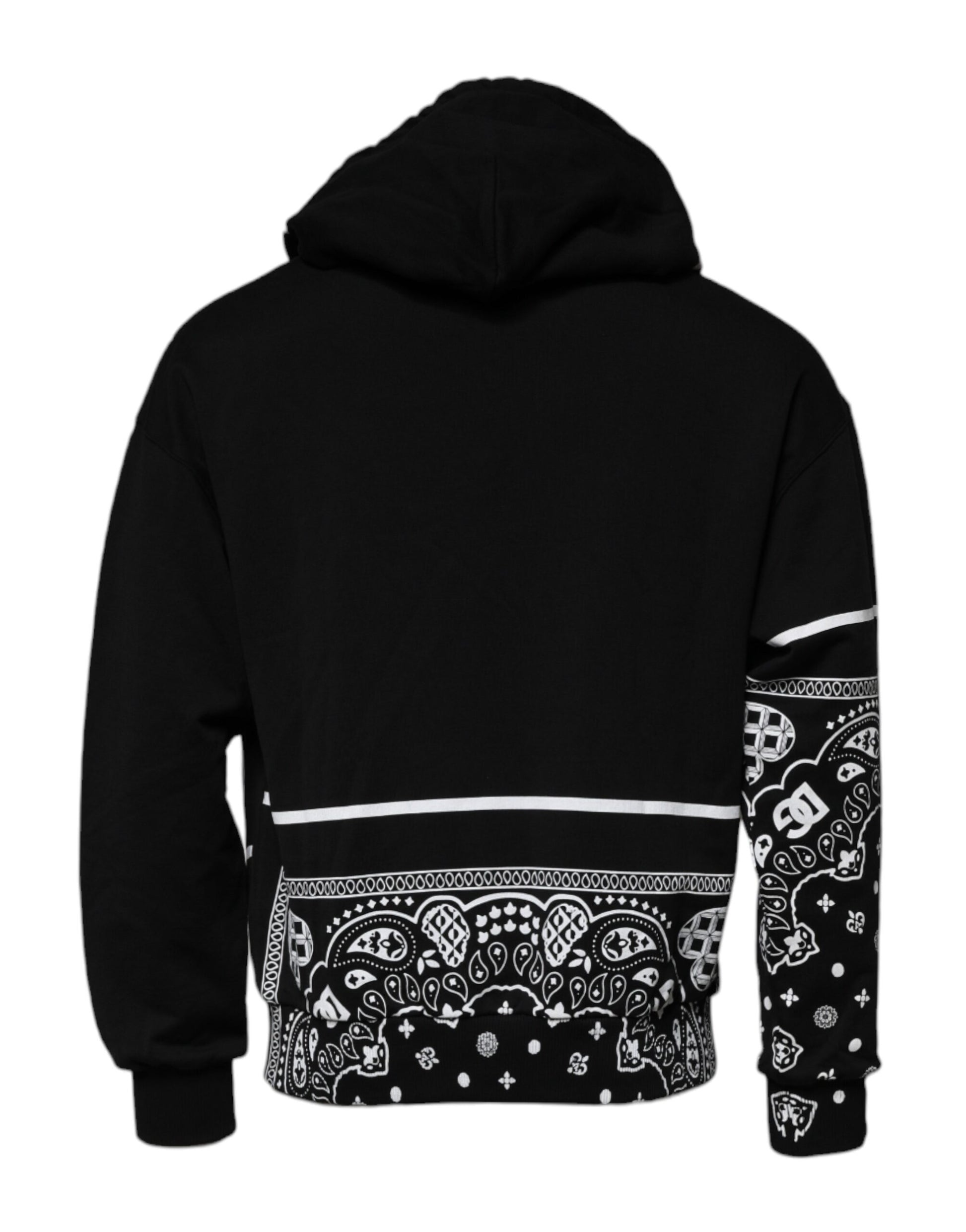 Black hoodie with white designs on front