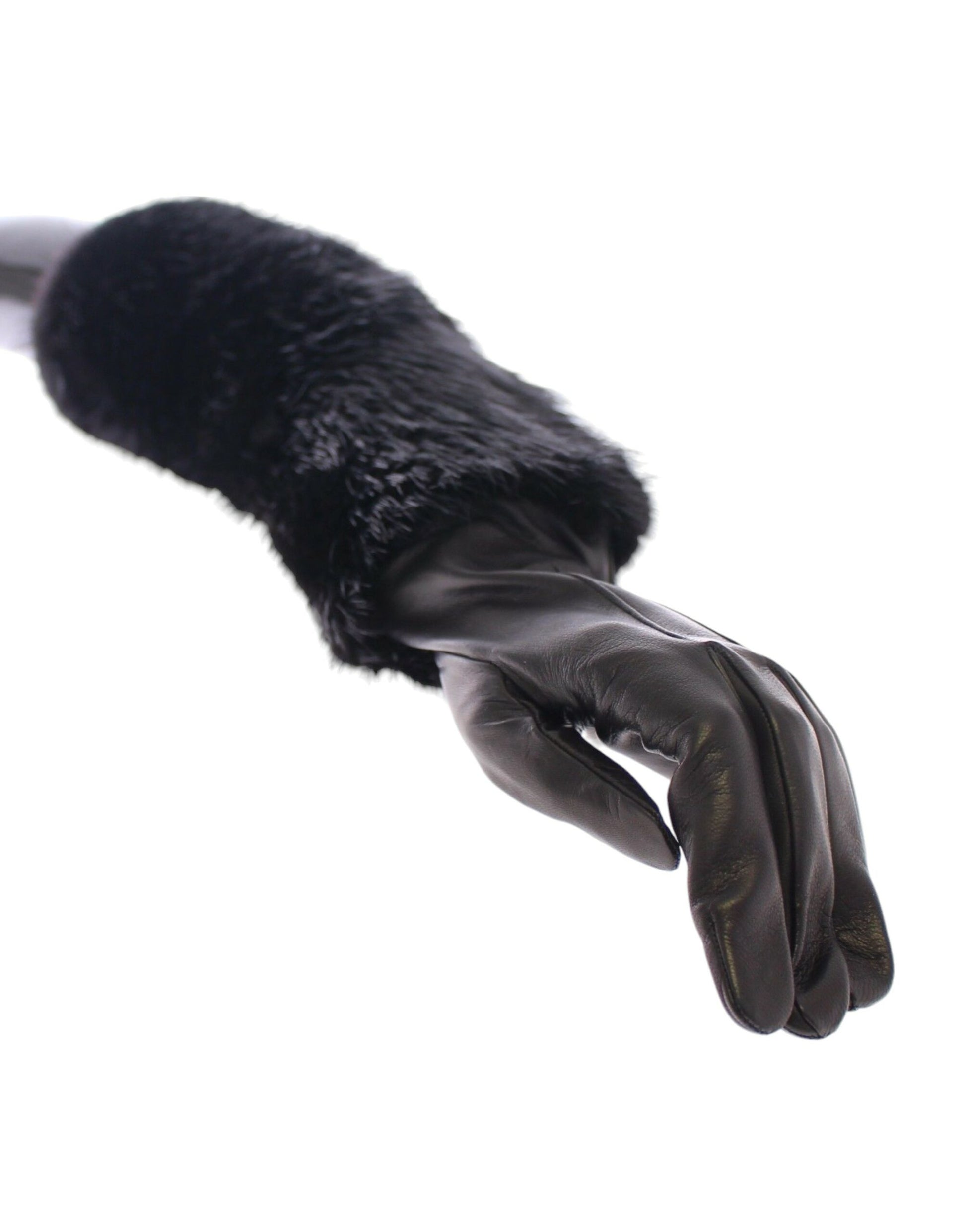 Black glove with fur trim
